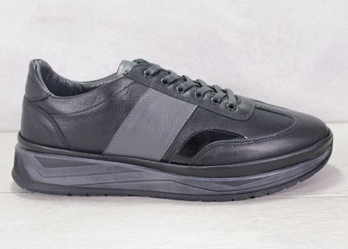 Мъжки ежедневни обувки от естествена кожа с акценти в черен лак и сива кожа - модел Урбан Елеганс