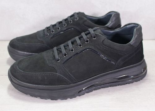 Мъжки ежедневни обувки от черен набук с елементи от кожа - модел Urban Noir