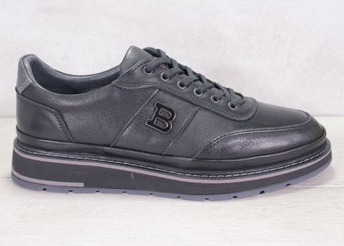 Мъжки спортно-елегантни обувки от висококачествена черна кожа - модел Urban Sleek