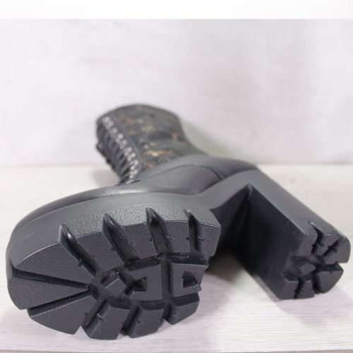 -Дамски високи кубинки от естествена кожа в черно със златисти елементи - Модел Glamour Heights