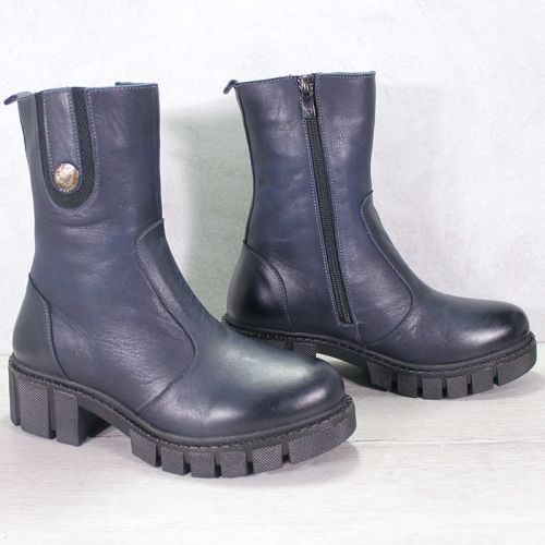 -Дамски ежедневни боти от естествена кожа в тъмно синьо - модел Синя Аврора