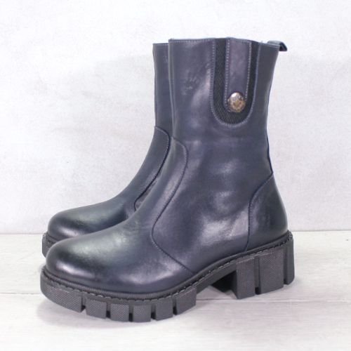 -Дамски ежедневни боти от естествена кожа в тъмно синьо - модел Синя Аврора