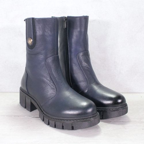 -Дамски ежедневни боти от естествена кожа в тъмно синьо - модел Синя Аврора