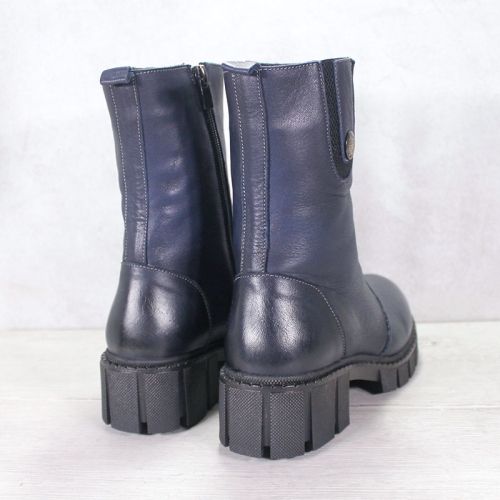 -Дамски ежедневни боти от естествена кожа в тъмно синьо - модел Синя Аврора