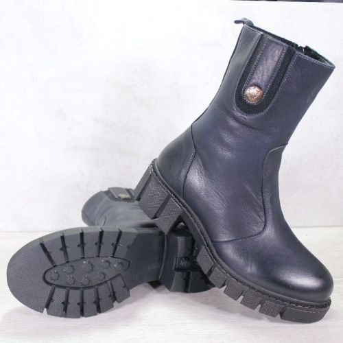 -Дамски ежедневни боти от естествена кожа в тъмно синьо - модел Синя Аврора