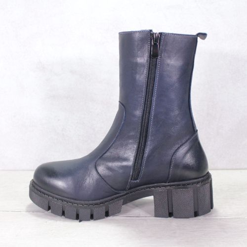 -Дамски ежедневни боти от естествена кожа в тъмно синьо - модел Синя Аврора