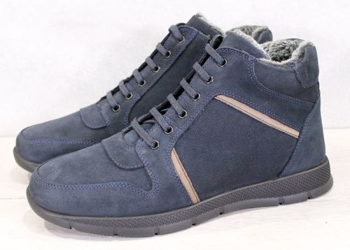 Мъжки боти от естествен набук в тъмно синьо - модел 221015.