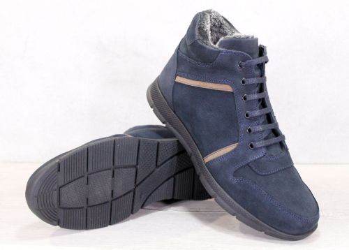 Мъжки боти от естествен набук в тъмно синьо - модел 221015.