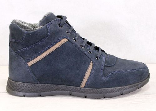Мъжки боти от естествен набук в тъмно синьо - модел 221015.