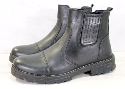 Мъжки боти без връзки от естествена кожа със страничен цип в черно, модел Бенито.