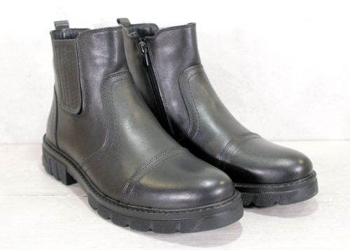 Мъжки боти без връзки от естествена кожа със страничен цип в черно, модел Бенито.