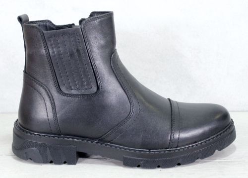 Мъжки боти без връзки от естествена кожа със страничен цип в черно, модел Бенито.