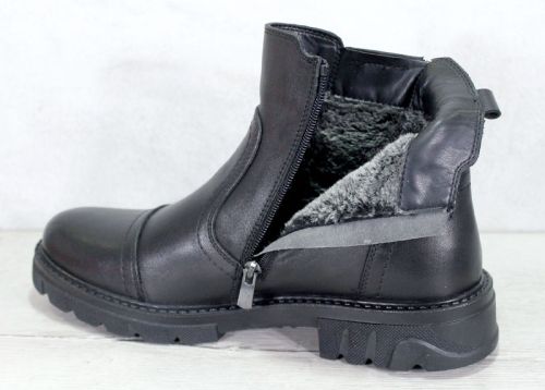 Мъжки боти без връзки от естествена кожа със страничен цип в черно, модел Бенито.