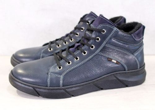 Мъжки спортни боти от тъмно синя шагренена кожа с топъл хастар - модел Сантяго