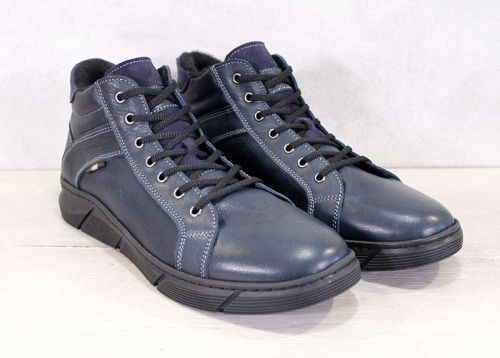 Мъжки спортни боти от тъмно синя шагренена кожа с топъл хастар - модел Сантяго