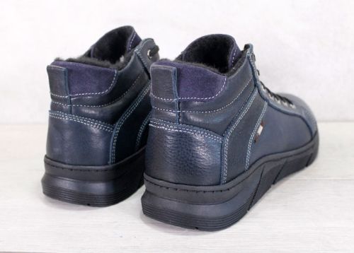 Мъжки спортни боти от тъмно синя шагренена кожа с топъл хастар - модел Сантяго