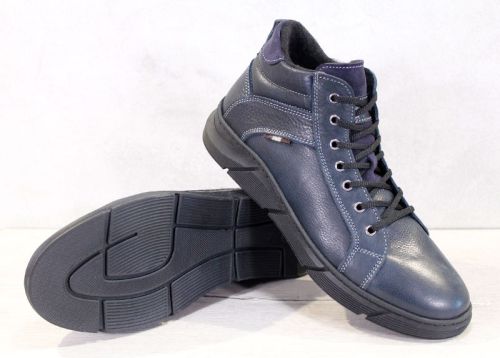 Мъжки спортни боти от тъмно синя шагренена кожа с топъл хастар - модел Сантяго