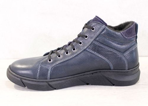 Мъжки спортни боти от тъмно синя шагренена кожа с топъл хастар - модел Сантяго