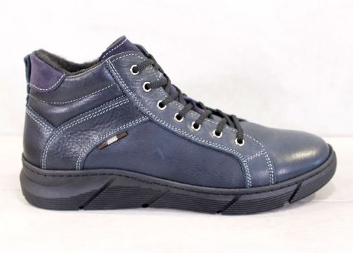 Мъжки спортни боти от тъмно синя шагренена кожа с топъл хастар - модел Сантяго