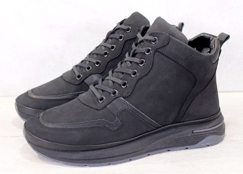 Мъжки боти от черен набук с връзки и цип – топъл хастар и спортно ходило - модел 105320