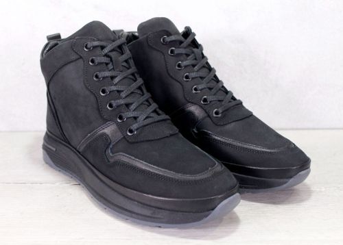 Мъжки боти от черен набук с връзки и цип – топъл хастар и спортно ходило - модел 105320