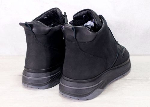 Мъжки боти от черен набук с връзки и цип – топъл хастар и спортно ходило - модел 105320