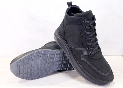 Мъжки боти от черен набук с връзки и цип – топъл хастар и спортно ходило - модел 105320