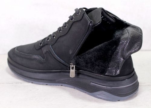 Мъжки боти от черен набук с връзки и цип – топъл хастар и спортно ходило - модел 105320