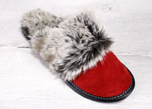 Дамски, домашни чехли от естествен велур в червено -  Модел Sana-ph-cvv
