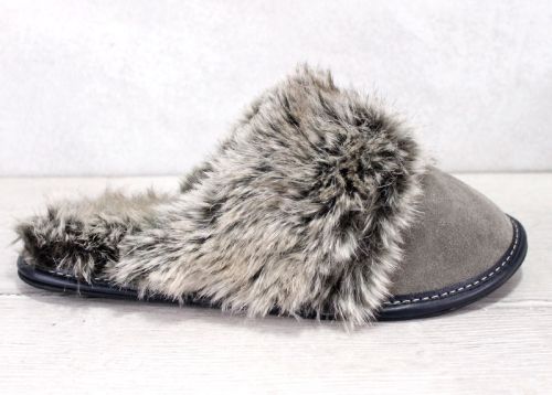 Дамски, домашни чехли от естествен велур в сиво -  Модел Sana-ph-svv