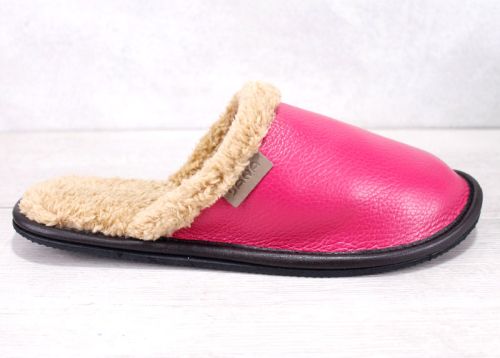 Дамски, домашни чехли от естествена кожа в цикламено -  Модел Sana-01-tzk