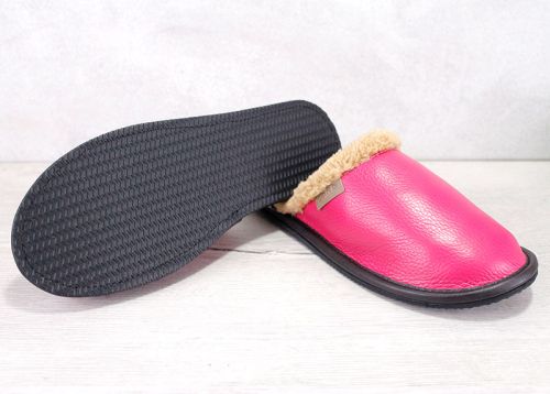 Дамски, домашни чехли от естествена кожа в цикламено -  Модел Sana-01-tzk