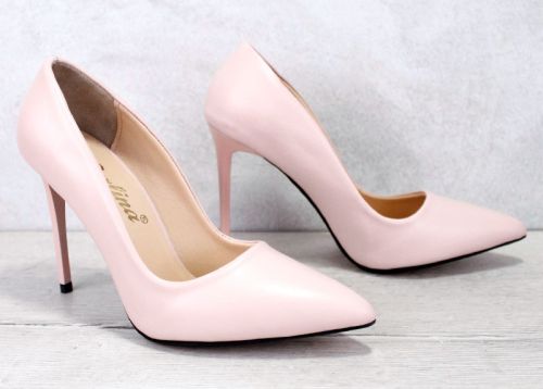 Елегантни дамски обувки Stiletto от розова естествена кожа с висок ток- Модел Анабела.