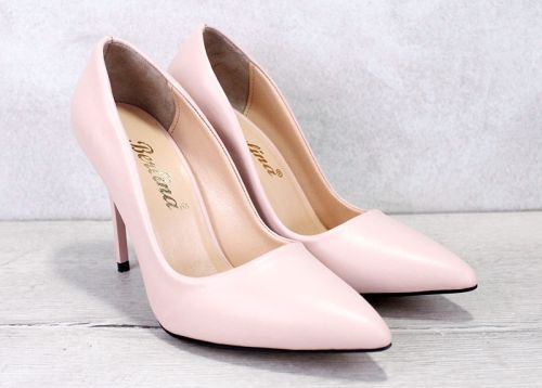 Елегантни дамски обувки Stiletto от розова естествена кожа с висок ток- Модел Анабела.