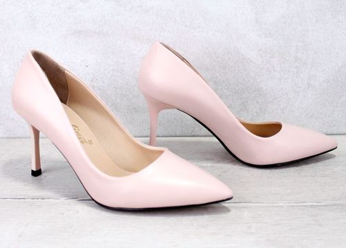 Елегантни дамски обувки Stiletto с розова естествена кожа и среден ток - Модел Амалия.