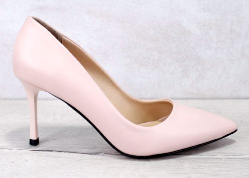Елегантни дамски обувки Stiletto с розова естествена кожа и среден ток - Модел Амалия.