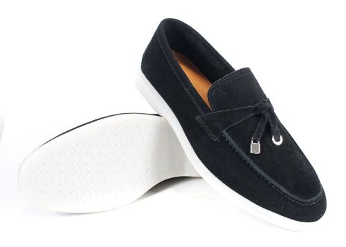 Мъжки мокасини от естествен велур в черно - модел Оазис