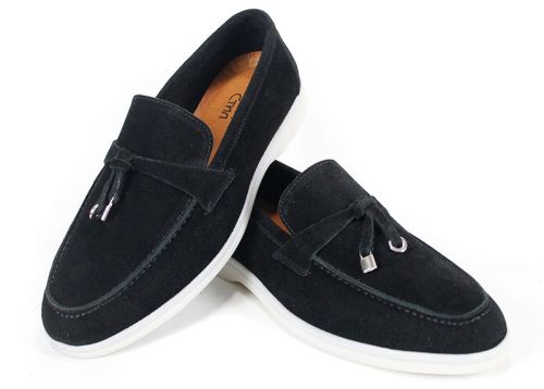 Мъжки мокасини от естествен велур в черно - модел Оазис