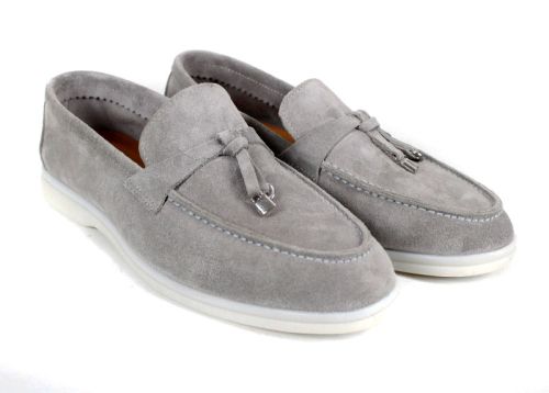 Мъжки мокасини от естествен велур в сиво - модел Оазис