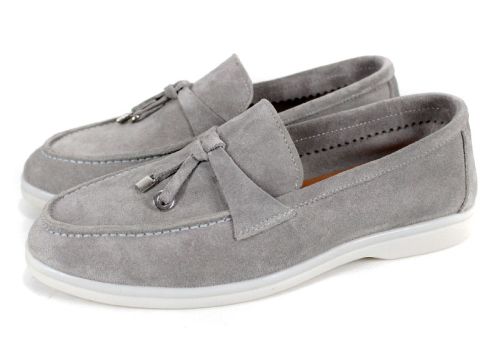 Мъжки мокасини от естествен велур в сиво - модел Оазис