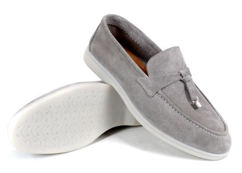 Мъжки мокасини от естествен велур в сиво - модел Оазис