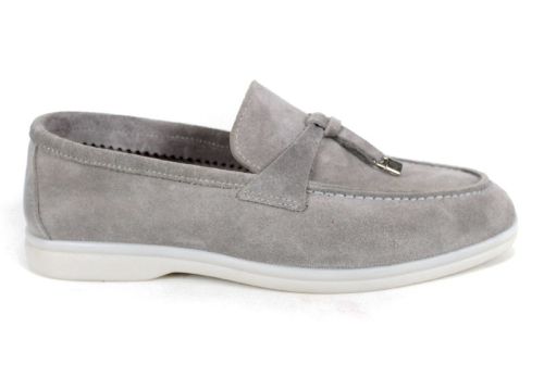Мъжки мокасини от естествен велур в сиво - модел Оазис