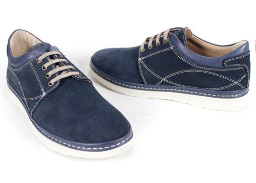 Мъжки обувки от естествен набук в тъмно синьо - модел Час Пик.