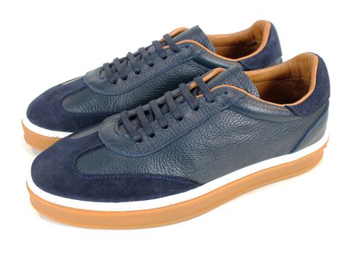 Мъжки обувки от естествена кожа и велур в тъмно синьо - модел Dynamic Flair
