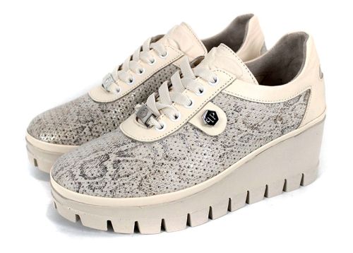 Pantofi dama primavara-vara din piele naturala cu model leopard si platforma in bej - model Golden Touch