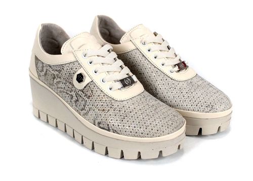 Pantofi dama primavara-vara din piele naturala cu model leopard si platforma in bej - model Golden Touch