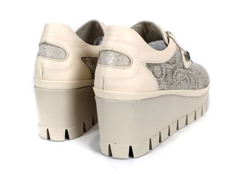 Pantofi dama primavara-vara din piele naturala cu model leopard si platforma in bej - model Golden Touch