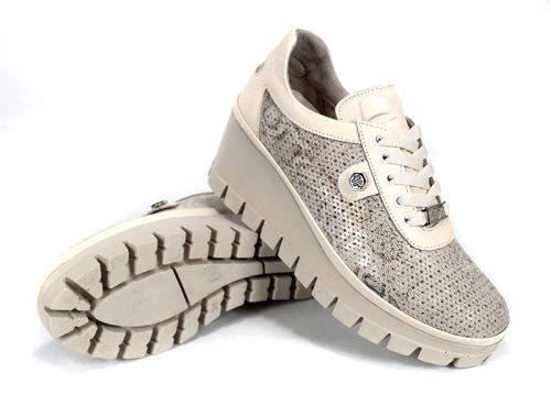 Pantofi dama primavara-vara din piele naturala cu model leopard si platforma in bej - model Golden Touch