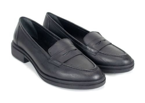 Дамски ниски лоуфъри от черна естествена кожа – класически модел с комфортно ходило - модел Grace