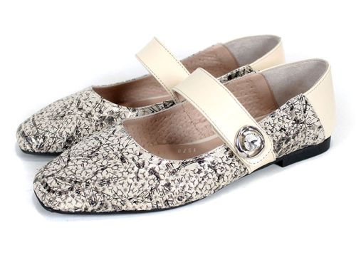 Дамски балерини Mary Jane от естествена кожа в бежово – стил и комфорт - модел Glamour